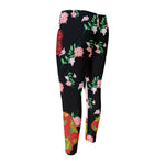 Frida Kahlo And Pink Flower Print Men's Compression Pants