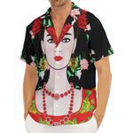 Frida Kahlo And Pink Flower Print Men's Deep V-Neck Shirt