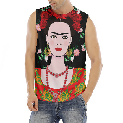 Frida Kahlo And Pink Flower Print Men's Fitness Tank Top