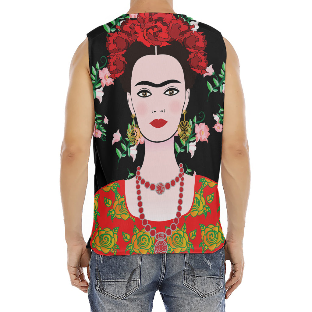 Frida Kahlo And Pink Flower Print Men's Fitness Tank Top