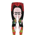 Frida Kahlo And Pink Flower Print Men's leggings