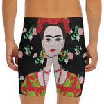 Frida Kahlo And Pink Flower Print Men's Long Boxer Briefs