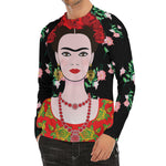 Frida Kahlo And Pink Flower Print Men's Long Sleeve Rash Guard