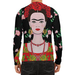 Frida Kahlo And Pink Flower Print Men's Long Sleeve Rash Guard