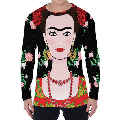 Frida Kahlo And Pink Flower Print Men's Long Sleeve T-Shirt