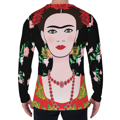 Frida Kahlo And Pink Flower Print Men's Long Sleeve T-Shirt