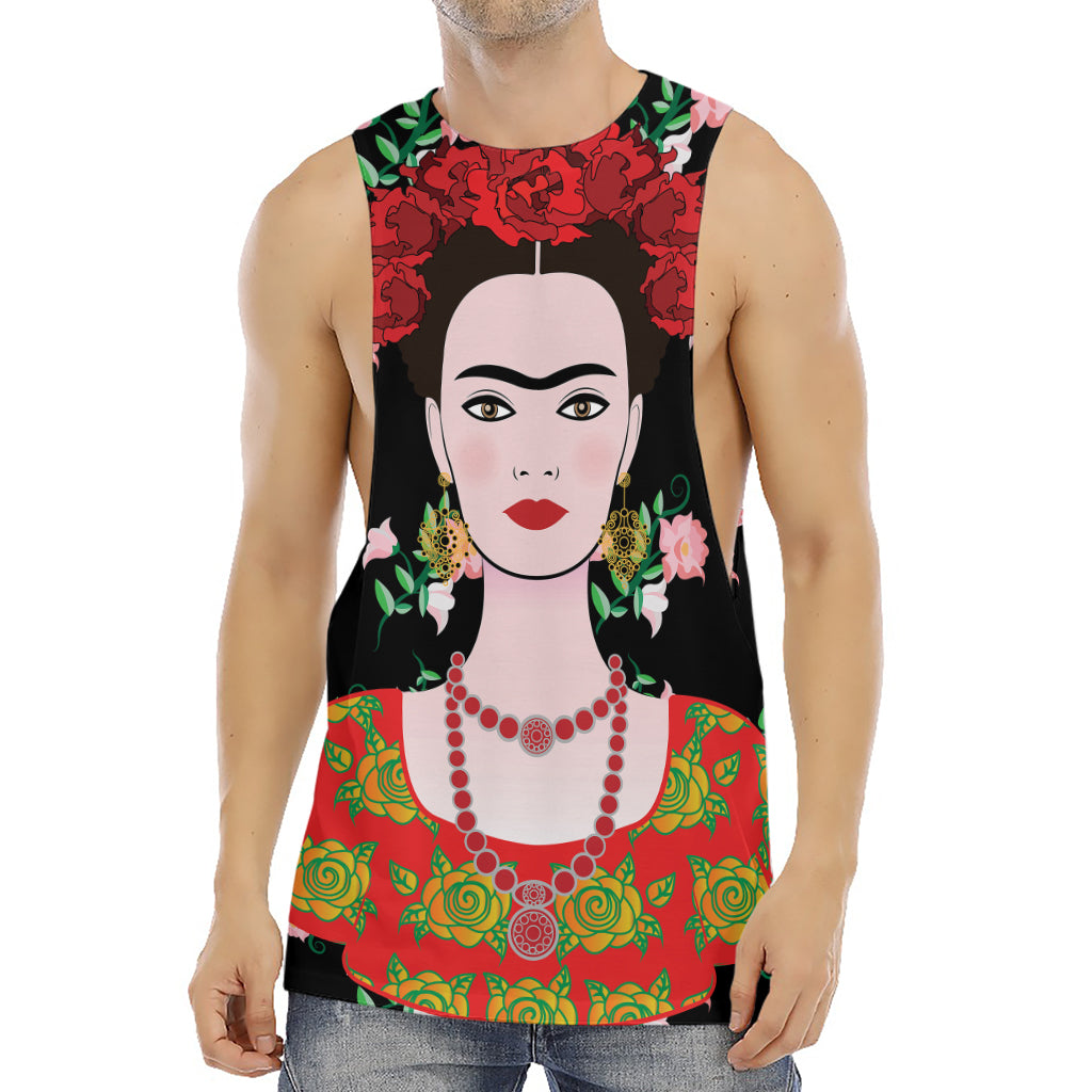 Frida Kahlo And Pink Flower Print Men's Muscle Tank Top