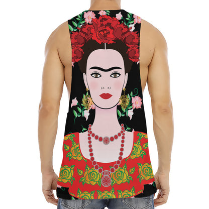 Frida Kahlo And Pink Flower Print Men's Muscle Tank Top