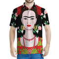 Frida Kahlo And Pink Flower Print Men's Polo Shirt