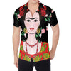 Frida Kahlo And Pink Flower Print Men's Shirt