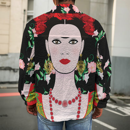 Frida Kahlo And Pink Flower Print Men's Shirt Jacket