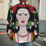 Frida Kahlo And Pink Flower Print Men's Shirt Jacket
