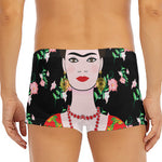 Frida Kahlo And Pink Flower Print Men's Short Boxer Briefs