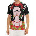 Frida Kahlo And Pink Flower Print Men's Short Sleeve Rash Guard