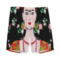 Frida Kahlo And Pink Flower Print Men's Athletic Shorts