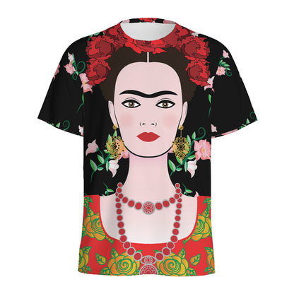 Frida Kahlo And Pink Flower Print Men's Sports T-Shirt
