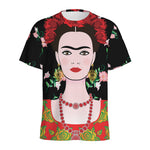 Frida Kahlo And Pink Flower Print Men's Sports T-Shirt