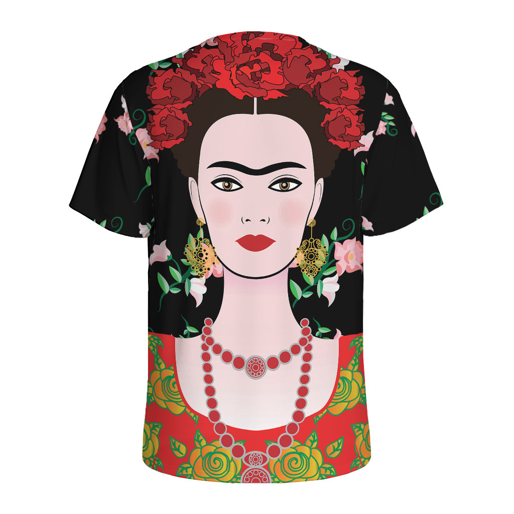 Frida Kahlo And Pink Flower Print Men's Sports T-Shirt