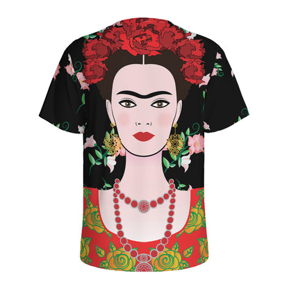 Frida Kahlo And Pink Flower Print Men's Sports T-Shirt