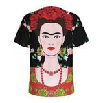 Frida Kahlo And Pink Flower Print Men's Sports T-Shirt