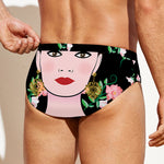 Frida Kahlo And Pink Flower Print Men's Swim Briefs