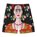 Frida Kahlo And Pink Flower Print Men's Swim Trunks