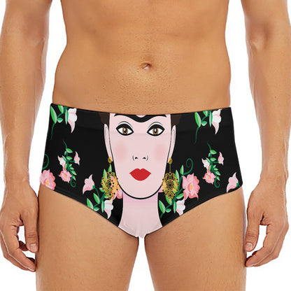 Frida Kahlo And Pink Flower Print Men's Triangle Swim Briefs
