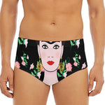 Frida Kahlo And Pink Flower Print Men's Triangle Swim Briefs