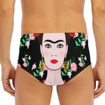 Frida Kahlo And Pink Flower Print Men's Triangle Swim Briefs