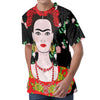 Frida Kahlo And Pink Flower Print Men's Velvet T-Shirt