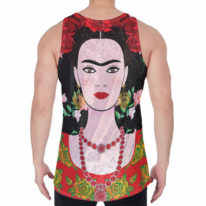 Frida Kahlo And Pink Flower Print Men's Velvet Tank Top