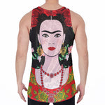 Frida Kahlo And Pink Flower Print Men's Velvet Tank Top