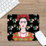 Frida Kahlo And Pink Flower Print Mouse Pad
