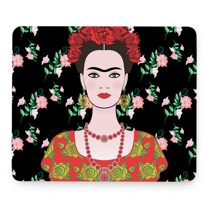 Frida Kahlo And Pink Flower Print Mouse Pad