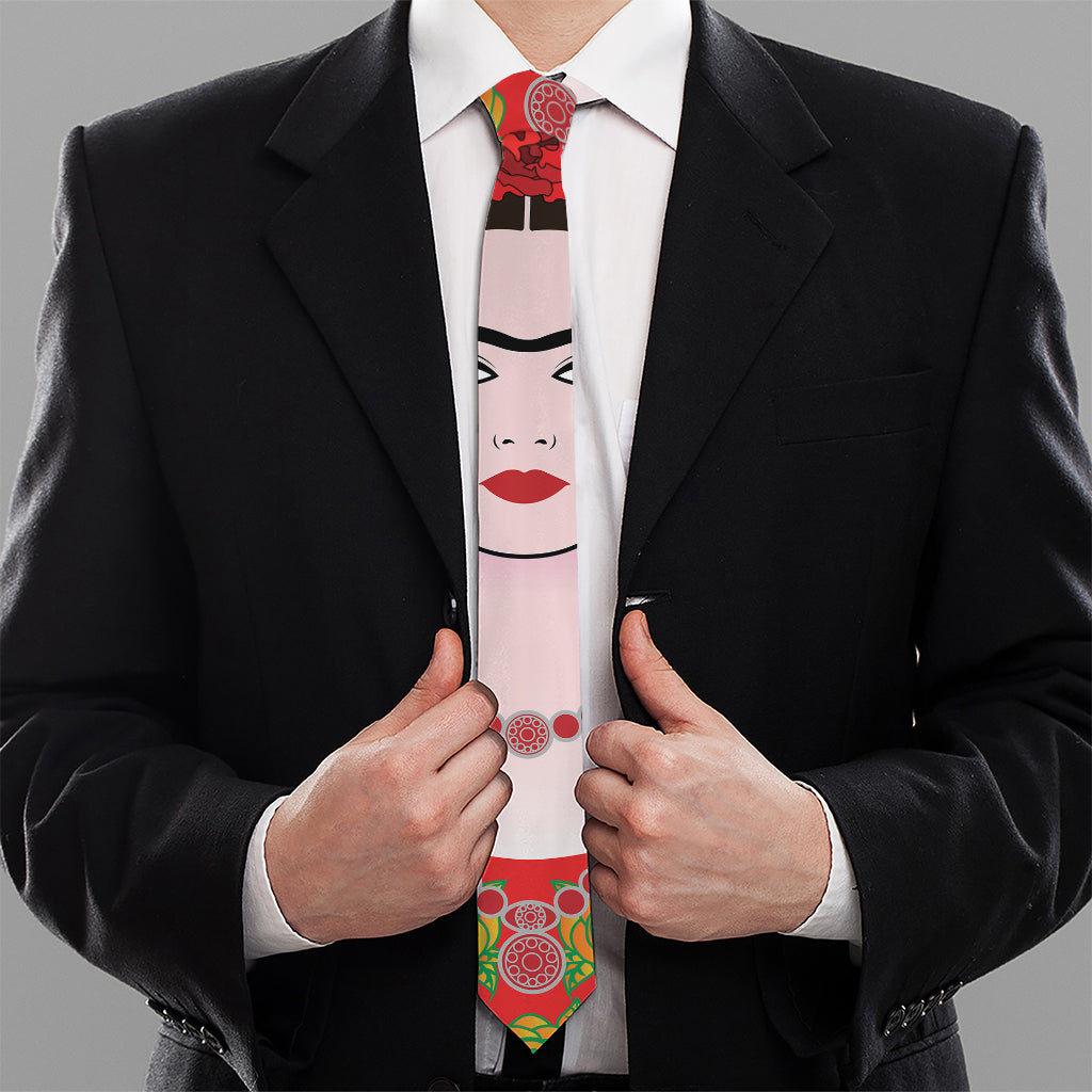 Frida Kahlo And Pink Flower Print Necktie