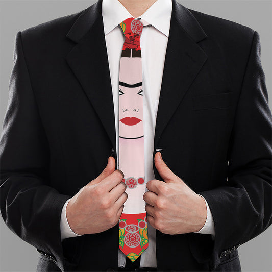 Frida Kahlo And Pink Flower Print Necktie