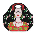 Frida Kahlo And Pink Flower Print Neoprene Lunch Bag