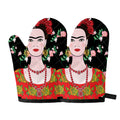Frida Kahlo And Pink Flower Print Oven Mitts