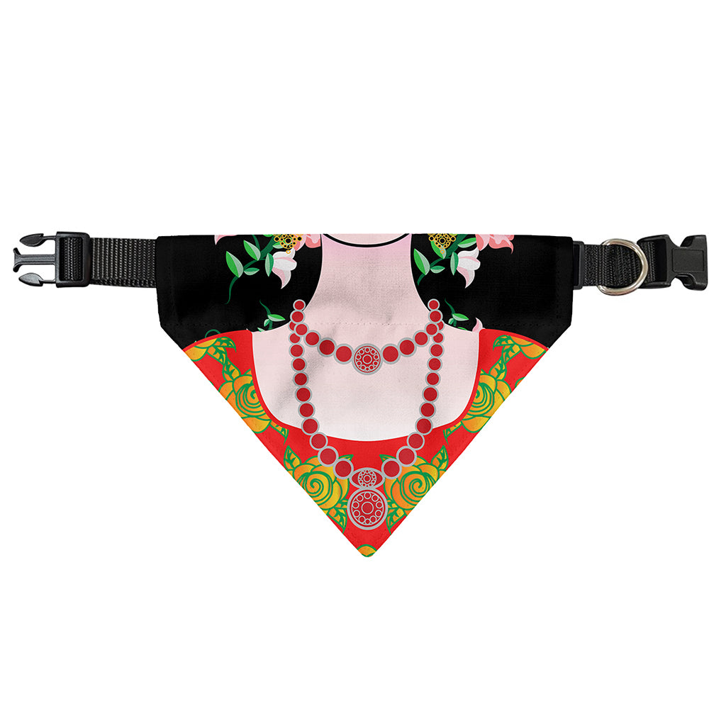 Frida Kahlo And Pink Flower Print Over The Collar Dog Bandana