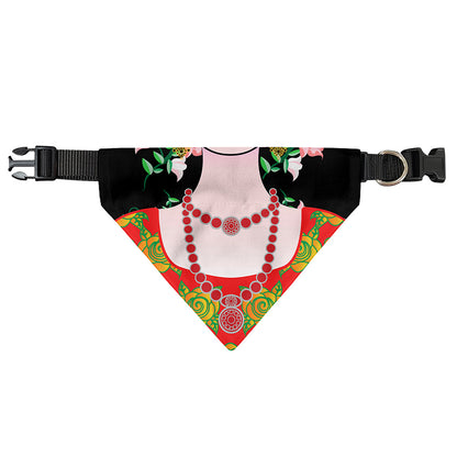 Frida Kahlo And Pink Flower Print Over The Collar Dog Bandana