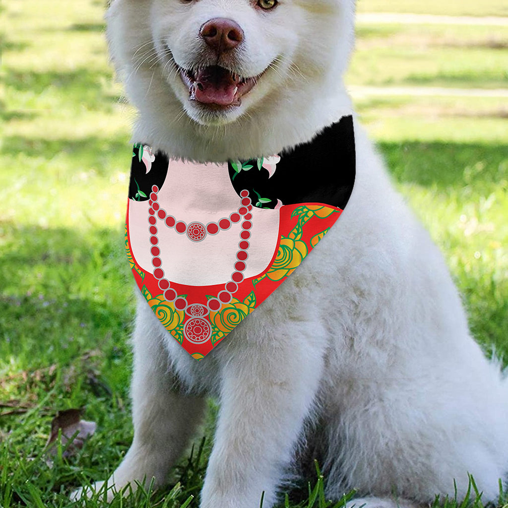 Frida Kahlo And Pink Flower Print Over The Collar Dog Bandana