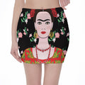 Frida Kahlo And Pink Flower Print Pencil Mini Skirt