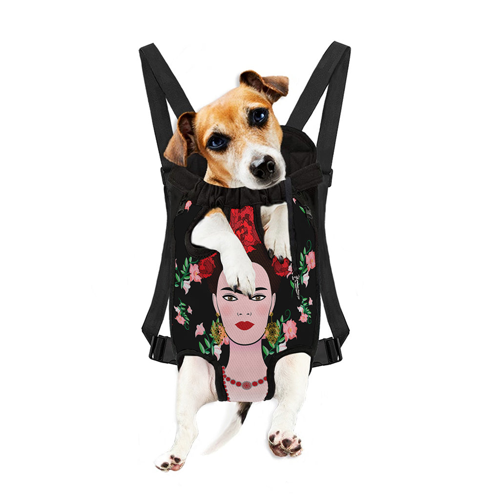 Frida Kahlo And Pink Flower Print Pet Carrier Backpack