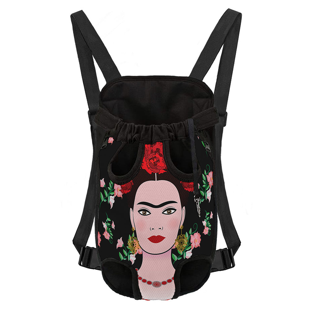 Frida Kahlo And Pink Flower Print Pet Carrier Backpack