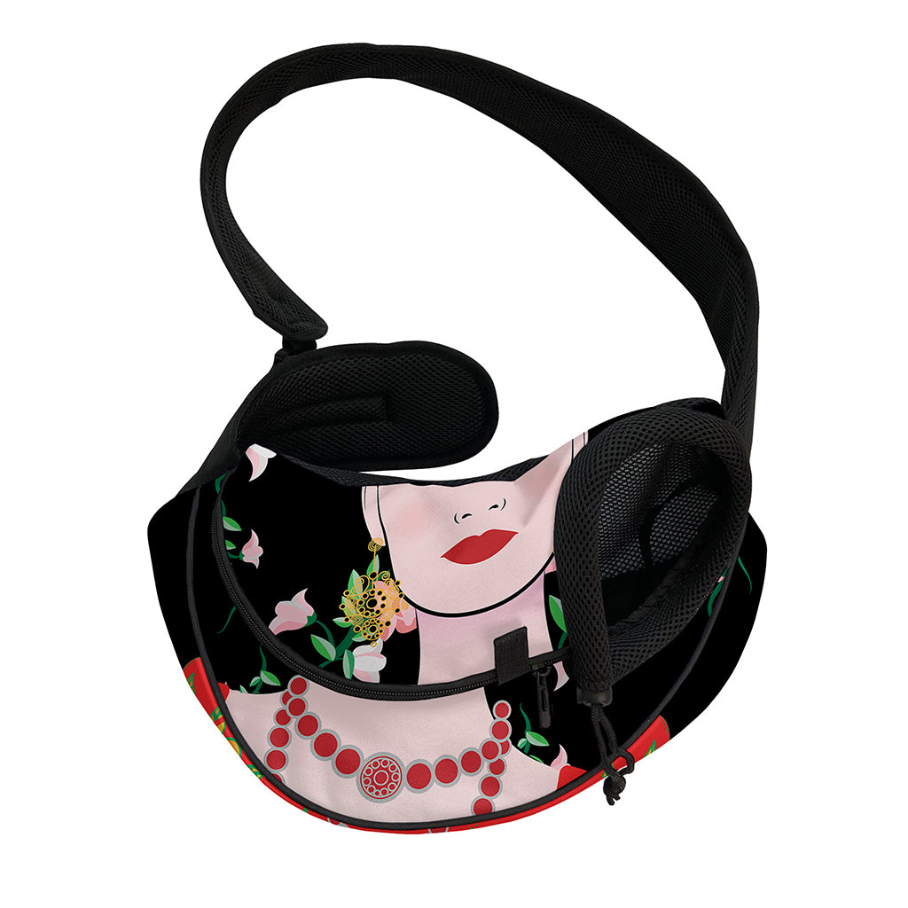 Frida Kahlo And Pink Flower Print Pet Sling Carrier