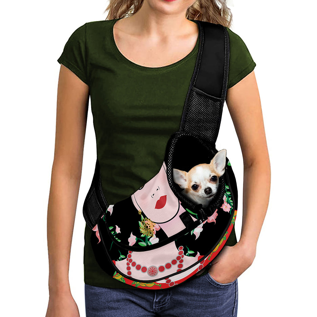 Frida Kahlo And Pink Flower Print Pet Sling Carrier