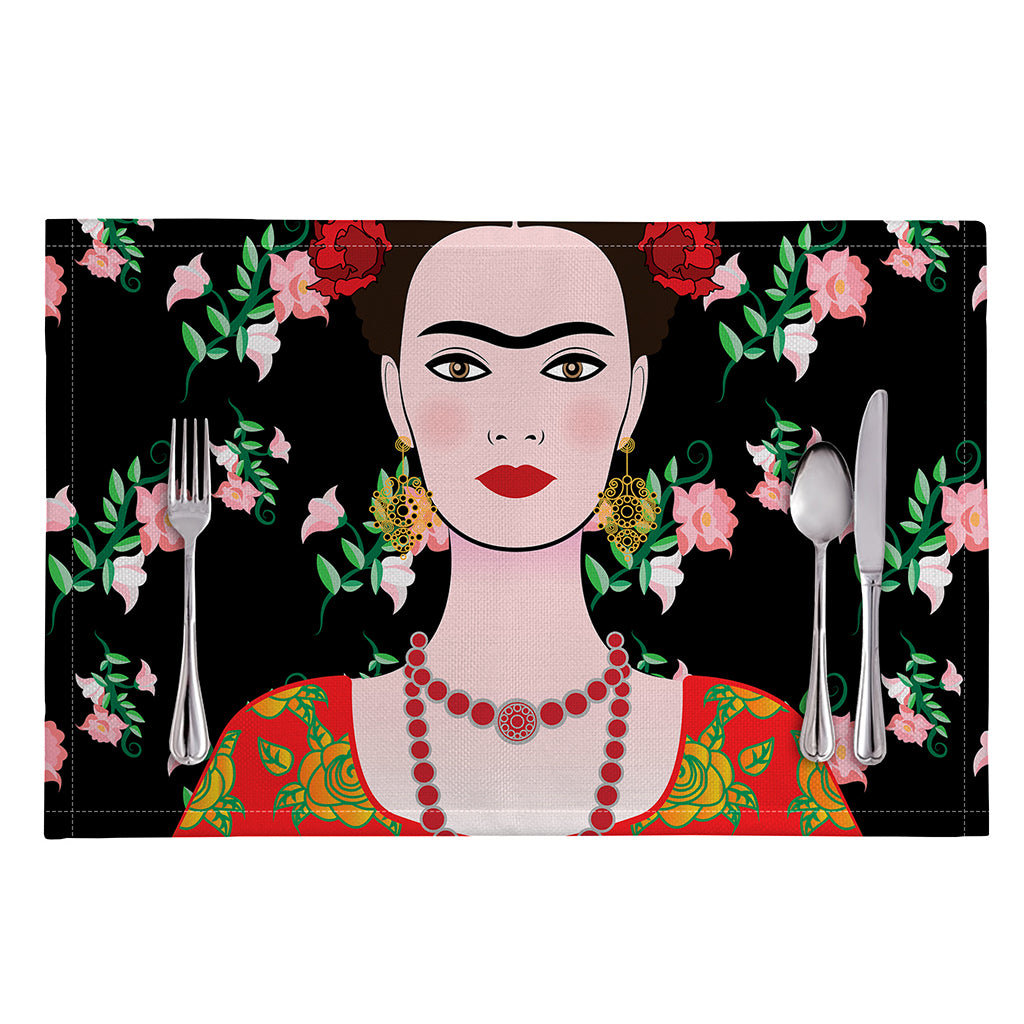 Frida Kahlo And Pink Flower Print Placemat