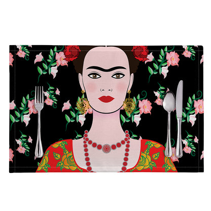 Frida Kahlo And Pink Flower Print Placemat