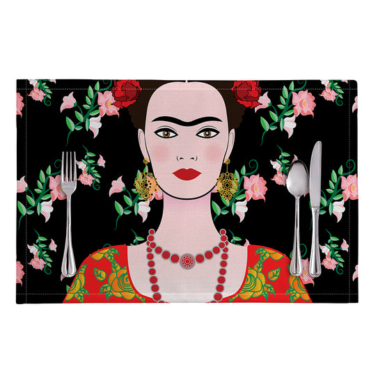Frida Kahlo And Pink Flower Print Placemat