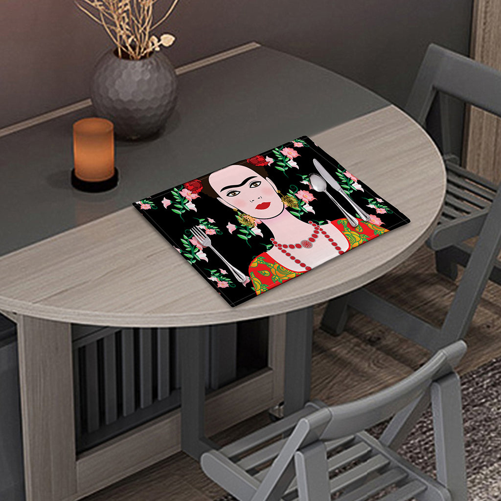 Frida Kahlo And Pink Flower Print Placemat